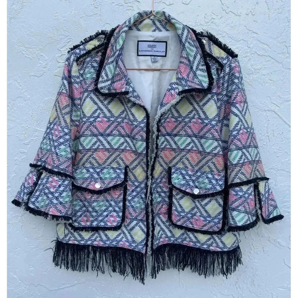 Hilary Radley Katherine Barclay Tweed Fringed Knitted Blazer Jacket Multi Sz 12 - Picture 2 of 11